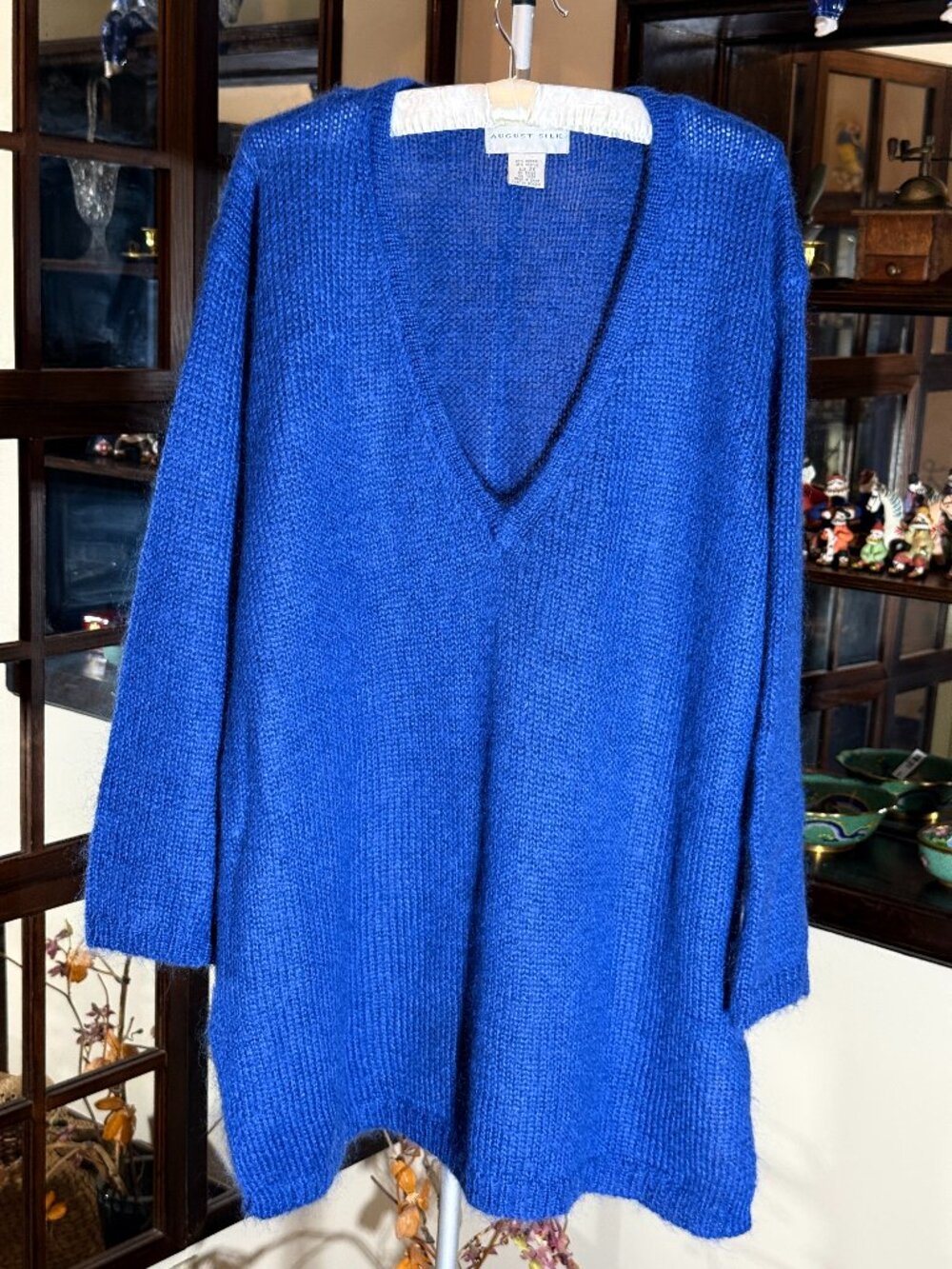August Silk Knits Mohair Blend VNeck Sweater /Tunic Deep Blue Side Slit Size 2XL